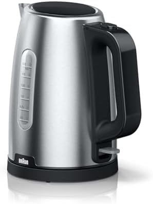 Braun PurShine - Bollitore elettrico, base girevole a 360°, indicatore del livello dell'acqua, stoccaggio del cavo, funzione di spegnimento automatico, capacità 1,7 l, WK1500BK, 2200 W, nero