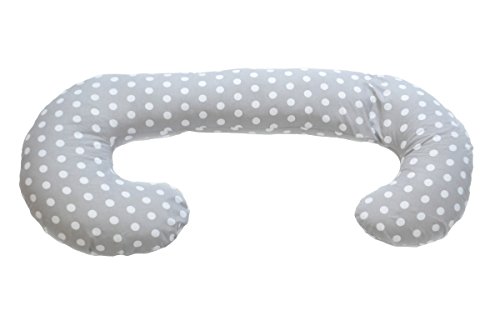 Maternity/pregnancy/nursing support body pillow, cushion (pattern: polka dots on grey)