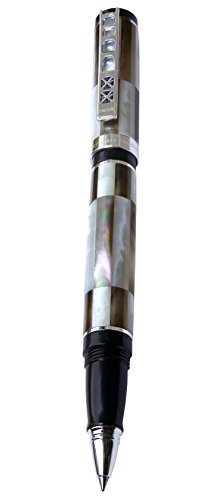 Xezo Golden Gate Handcrafted from New Zealand Natural White Mother of Pearl and Tahitian Black Mother of Pearl Executive Rollerball Pen with Serial. No two Pens are Alike