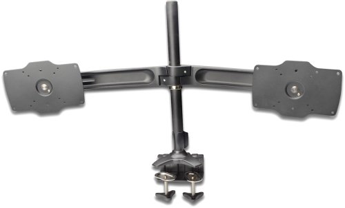 DIGITUS Dual-Monitor Halter mit Tischlemmung / Klemmbefestigung für 24"-27" Monitore,schwenkbar, neigbar, rotierbar, Aluminium, schwarz