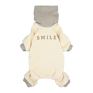 Fitwarm Embroidery Dog Clothes Turtleneck Thermal Fleece Puppy Pajamas Doggie Outfits Cat Onesies Jumpsuits Beige Large