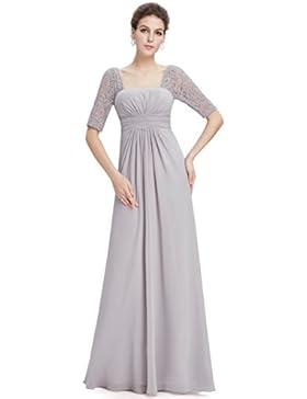 Ever Pretty Damen Halber Arm Quadratischer Kragen Faltenwurf Taile Lange Abendkleider 08038