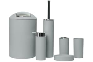 GMMH 6-Piece bathroom accessory set, soap dispenser, holder, toilet brush, bathroom set, light grey, design 2a