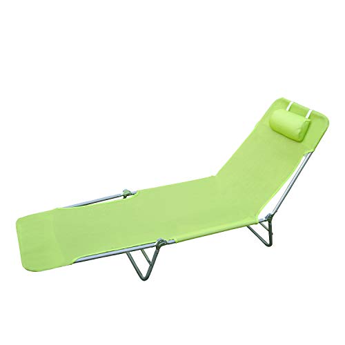 Tumbona Reclinable y Plegable con Almohada para Playa Piscina Terraza y Camping - Color Verde - Acero - 182x56x24,5 cm