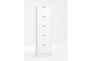 Arredo Stock Scarpiera moderna bianco opaco con 5 ante a ribalta singola, 58x18x192 cm