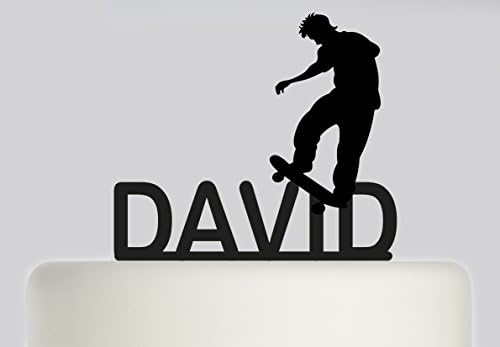 Large Birthday Cake topper Skateboard Skateboarder, Skateboarding Personalised with YOUR NAME. Ideal birthday cake decoration, birthday party Acrylic cake topper, Available in Gold Mirror, Gold Sparkle, Silver Mirror, Silver Sparkle, Bronze Mirror, Black,Blue, Pink, Red,Purple, Yellow and White