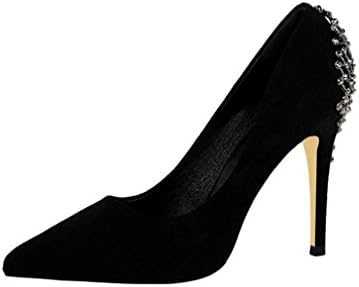 LUCKY ROAD Women High Heels Rhinestones Peep Toe Pumps Satin Bridal Party Court Shoes Black Sandals EU37-40,EU38