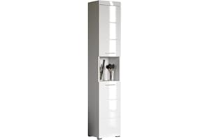‎TRENDTEAM SMART LIVING trendteam smart living - Amanda - Hochschrank - Weiß Hochglanz - Badezimmerschrank mit 2 verstellbaren Einlegeböden - (BxHxT) 37 x 190 x 31 cm - moderner Badschrank mit 4 Fächern und Einer Ablage