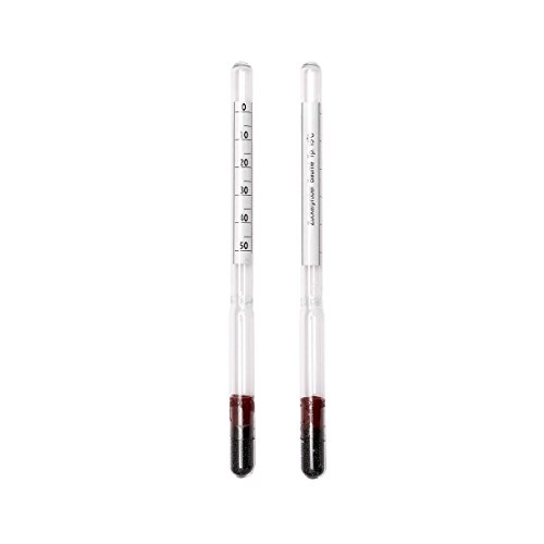 Set Zuckerthermometer und Zuckerprober Glas . Zucker Thermometer 36 cm in Drahtfassung und Zuckergehalt Messer in Glas Gehäuse . Analog - 2
