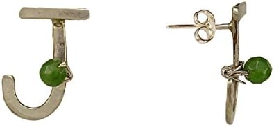 Handmade silver or gold tone custom green jade letter J women stud earrings