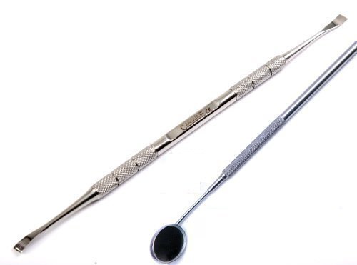 Preisvergleich Produktbild Zahnreiniger - Scaler + Mundspiegel Set - Doppelseitig - schräg - rostfreier Edelstahl