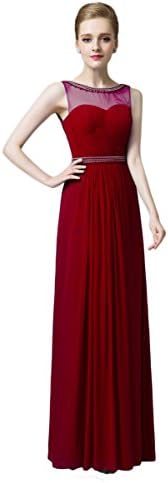 Chuanyi Women's A-Line Chiffon Formal Beaded Maxi Evening Dresses Backless, Burgundy, 12