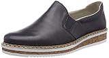 Absatz/Sohle in Bast-Optik Rieker Damen N0360-14 Obermaterial Leder Slipper, Blau (Pazifik 14), 37 EU