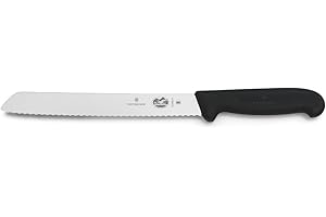 Victorinox Fibrox Couteau à pain avec tranchant denté, Couteau de cuisine tranchant pour gâteaux et pâtisseries, 21 cm, Lame longue, Inox, Noir