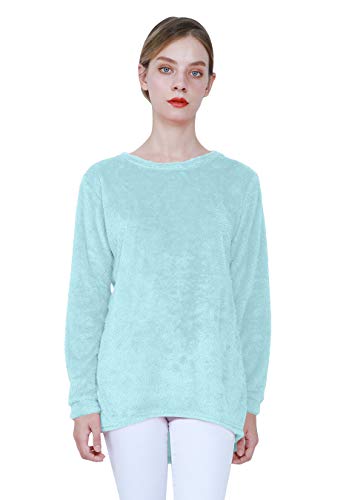 EFOFEI Femme Pull décontracté Pull à Manches Longues Blouse Casual en Couleur Unie, Bleu Ciel, XL