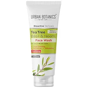 UrbanBotanics Tea Tree, Basil & Purifying Neem Face Wash For Women daily use & Men - Paraben Free - SLES Free - Face Wash For Oily Skin, Acne Prone Skin, Normal Skin & Dry Skin, 100ml