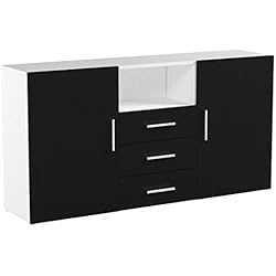 Vladon Buffet Dressoir Skadu, Corps en Blanc Mat/Façades en Noir Mat