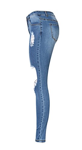 iRachel Damen Jeans Hose Skinny Röhrenjeans Bleistifthose Hose Denim Dünn Ripped Loch Bleistift Hose - 3