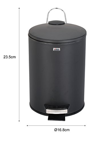 axentia Kosmetikeimer mit Klappdeckel, Abfallbehälter für die Küche, Bad oder Kinderzimmer, geruchsdicht, 3 Liter Kosmetikeimer, Ø ca. 24 cm, Höhe: ca. 17 cm, schwarz, silber - 3