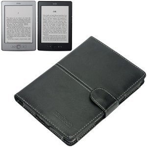 Navitech Schwarze Leder Buch Stil Trage Tasche/Cover/Case Mit Flexibelem Leselicht/Nacht Licht Für Das Neue Kindle Wi-Fi, 6 Zoll 4G Version E-reader Gerät (October 2011 Ausgabe)