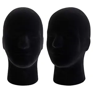 Hedume 2 Pack Mannequin Head Stand Model, Foam Black Velvet Male Wigs Display Model, Mannequin Manikin Head for Wig, Hat, Glasses