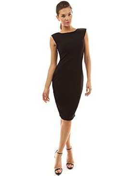 PattyBoutik Damen ärmelloses Karriere Etuikleid mit U-Boot-Ausschnitt