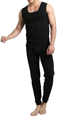 Louis Rouse Men's Sexy Thick Tank Top And Bottom Thermal Underwear Set (L, Black)