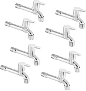 ZESTA Stainless Steel Brass Disc Flora Long Body Bib Cock Tap with Flange (Standard; Silver) - Pack of 8