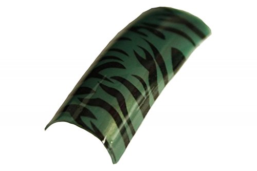 Effect Beauty 50pcs Green & Black Zebra Stripes Acrylic Pre-Designed Nail Tips - Tip Sizes 1-10