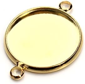 Sauvoo Beads 10pcs Double Loop Bezel Cup Cabochon Mountings Hole Connectors Settings Base DIY Jewelry Setting (Gold double hole tray)