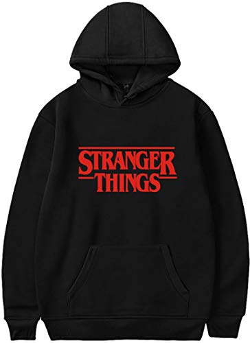 EMILYLE Color Puro Stranger Things Sudadera con Capucha Letra Roja Demogorgon Days Manga Nostalgiaz para Chicas y Mujeres (Talla M, 1 Negro)