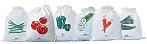 Arka Home Products 100% Cotton Vegetable Storage Fridge Bags Eco-Friendly, Non-Toxic, Washable, Reusable (10 X 12 Inches,off-white) - Set of 6