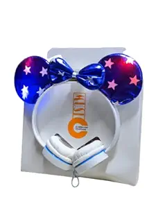 About Home Pack Of 1 Mickey Mouse Girls Wired Headphone Led Light In Ear 3.5mm Jack Bass Foldable Adjustable On-Ear Headphones Earphones for Kids School, Online Classes Learning, Travel, Music Pink/Blue Random Color