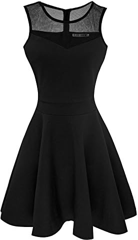 Belle Vannes Women's A-Line Sleeveless Pleated Little Party Cocktail Dress Black S