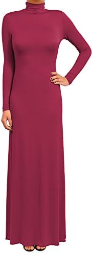 Wearious Plain Polo Turtle Neck Long Sleeve Full Length Maxi Dress (Wine 10)