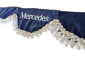 DECO ART AutoCommerse Front windscreen curtain pelmet satin with white tassels sun visor panel curtains waveform for Actros Atego Axor Arocs series trucks HGV lorry BLUE