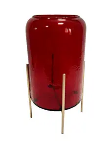 CURIO CRAFTS Glass Hammered Cylinder Vase With Stand (17 X 17 X 30.5 cm, Red Lustre)