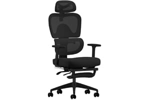 MUSSO E600 SE Kontorsstol med Fotstöd och Svankstöd, Svart | Svankstöd i 3 nivåer, 3D-armstöd, 3D-nackstöd, 5 cm justerbart s