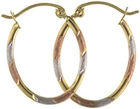 9ct Three Colour Gold Oval Creole Earrings