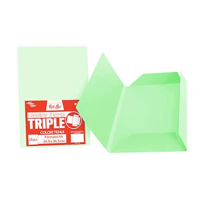 CARTELLINA 3 LEMBI TRIPLE COLORE TENUE VERDE CHIARO PZ.25