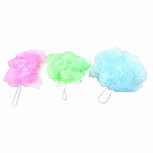 Move&Moving(TM) 3Pcs Green Blue Fuchsia Mesh Nylon Bathing Shower Pouf Body Scrubber