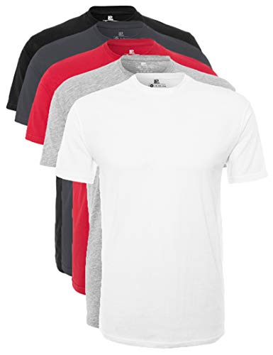 Lower East Herren T-Shirt mit Rundhalsausschnitt, 5er Pack, Mehrfarbig(Weiß/Grau Melange/Rot/Forged Iron/Schwarz), Medium