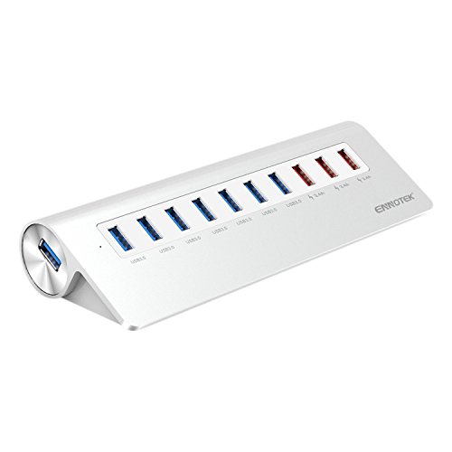 Ennotek® Aluminium USB 3.0 Hub 7 Datenports mit 3 x 2.4A Ladeports für iPhone, iPad, Samsung, Nexus, LG, und weitere - 12V / 5A Netzteil
