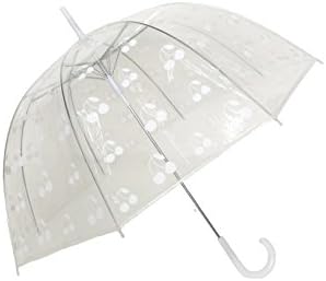 SMATI Women's Umbrella dome transparent - Cherry - Automatic open (White)