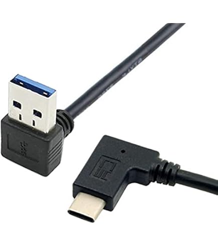 Xiwai - Cavo dati angolato da USB 3.1 Tipo-C a USB 3.0 standard, con doppia vite di bloccaggio, angolo di 90 gradi verso l'alto e verso il basso, per fotocamera (5,0 m
