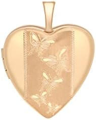 Genuine 9ct Red Gold Etched Butterfly Detail Heart Locket Brand New