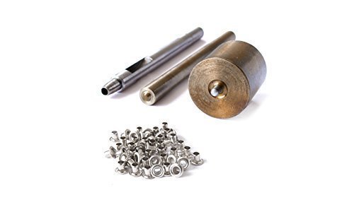 3er set: Stanzen Set, Hohl Loch Stanze, und 100 Stück von 3mm Ösen - Tülle und Scheiben Einstellwerkzeug Set Für für Bekleidung, Lederhandwerk und Scrapbooking - Silbern