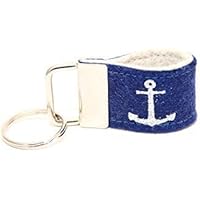 Mini Schlüsselanhänger aus Wollfilz mit Glitzer-Anker dunkelblau/ hellgrau