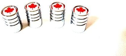 4x Schrader Valve Cap Valve Caps Chrome with Canada Flag Canada Logo CDN Valve for all Vehicles Cars, Trucks, Bus Models Set of 4