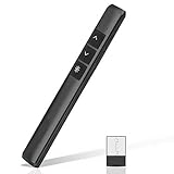 Funktionen: Lichtpointer, Seitenwechsel, Vollbild, Schwarzbild. Pointerlicht mittels Druck auf Taste aktiviert, beim Loslassen wieder deaktiviert.